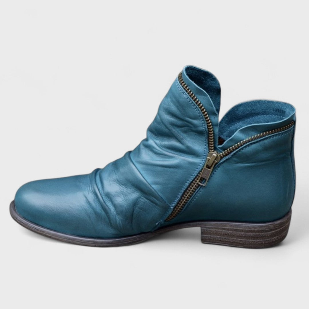 Women's Ruched Ankle Boots Side Zip Round Toe Block Heel Casual Booties
