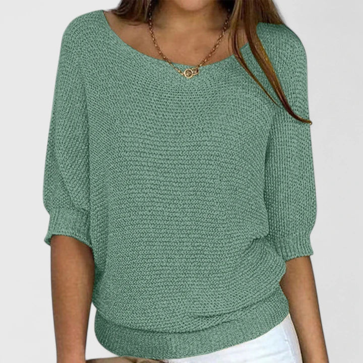 Women's Boat Neck Knit Sweater Dolman Sleeve Loose Casual Pullover