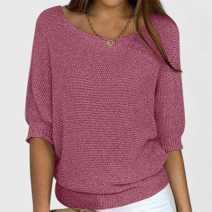 Women's Boat Neck Knit Sweater Dolman Sleeve Loose Casual Pullover