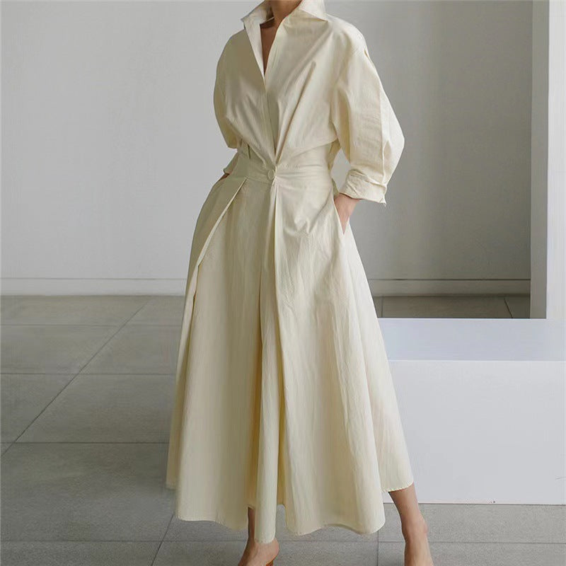 Women's Maxi Dress Front Wrap Collared Long Sleeve Casual
