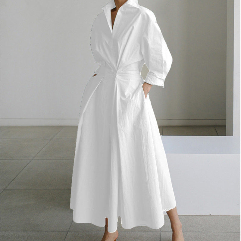 Women's Maxi Dress Front Wrap Collared Long Sleeve Casual