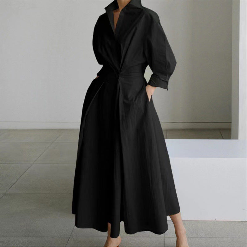Women's Maxi Dress Front Wrap Collared Long Sleeve Casual