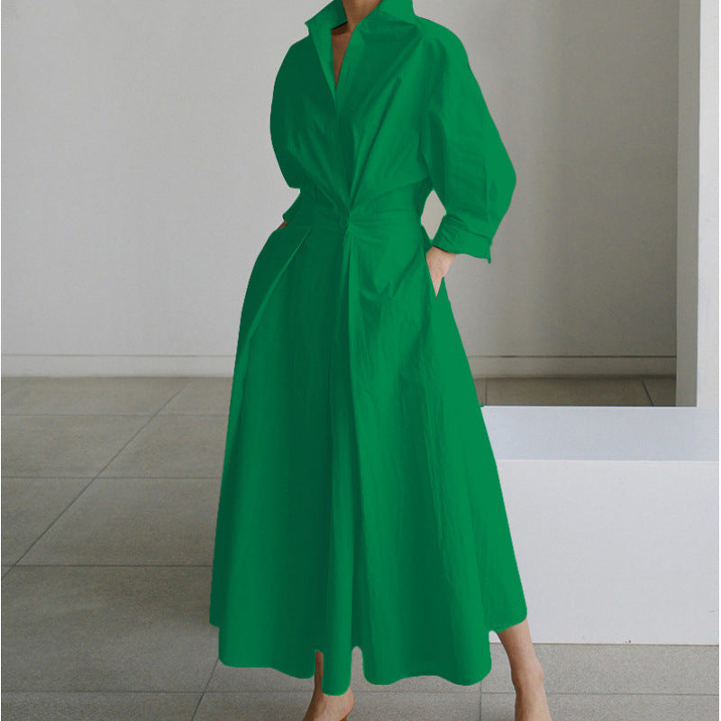 Women's Maxi Dress Front Wrap Collared Long Sleeve Casual