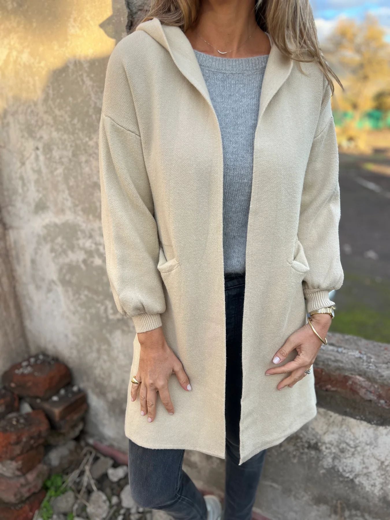 Chic Hooded Knit Cardigan for Everyday Wear