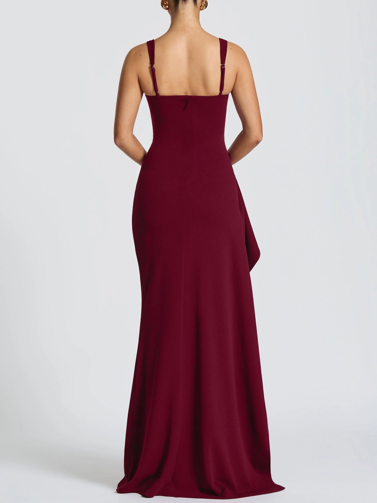 Women's Maxi Dress Square Neck Sleeveless High Slit Ruched Bodycon Evening Gown