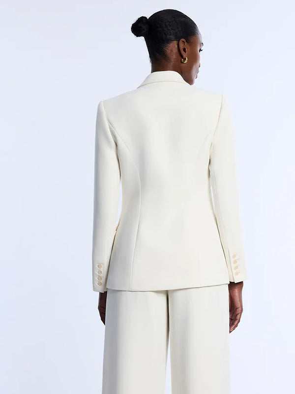 Women's 2 Piece Blazer Suit Set V-Neck Notch Lapel Long Sleeve Button Slim Fit Wide Leg Pants