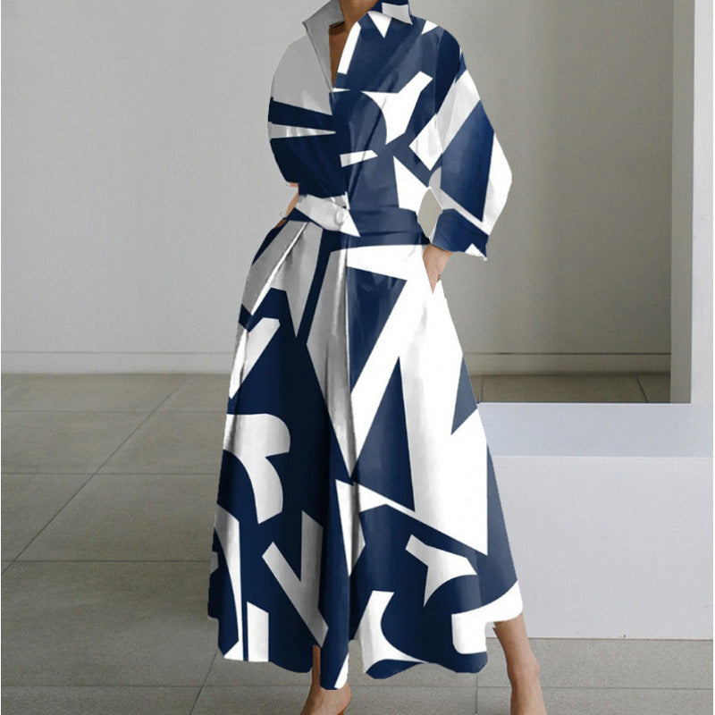 Women's Maxi Dress Front Wrap Collared Long Sleeve Casual