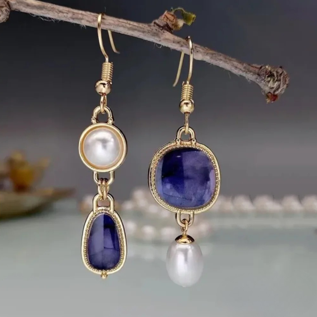 Vintage Blue Gemstone Bead Earrings