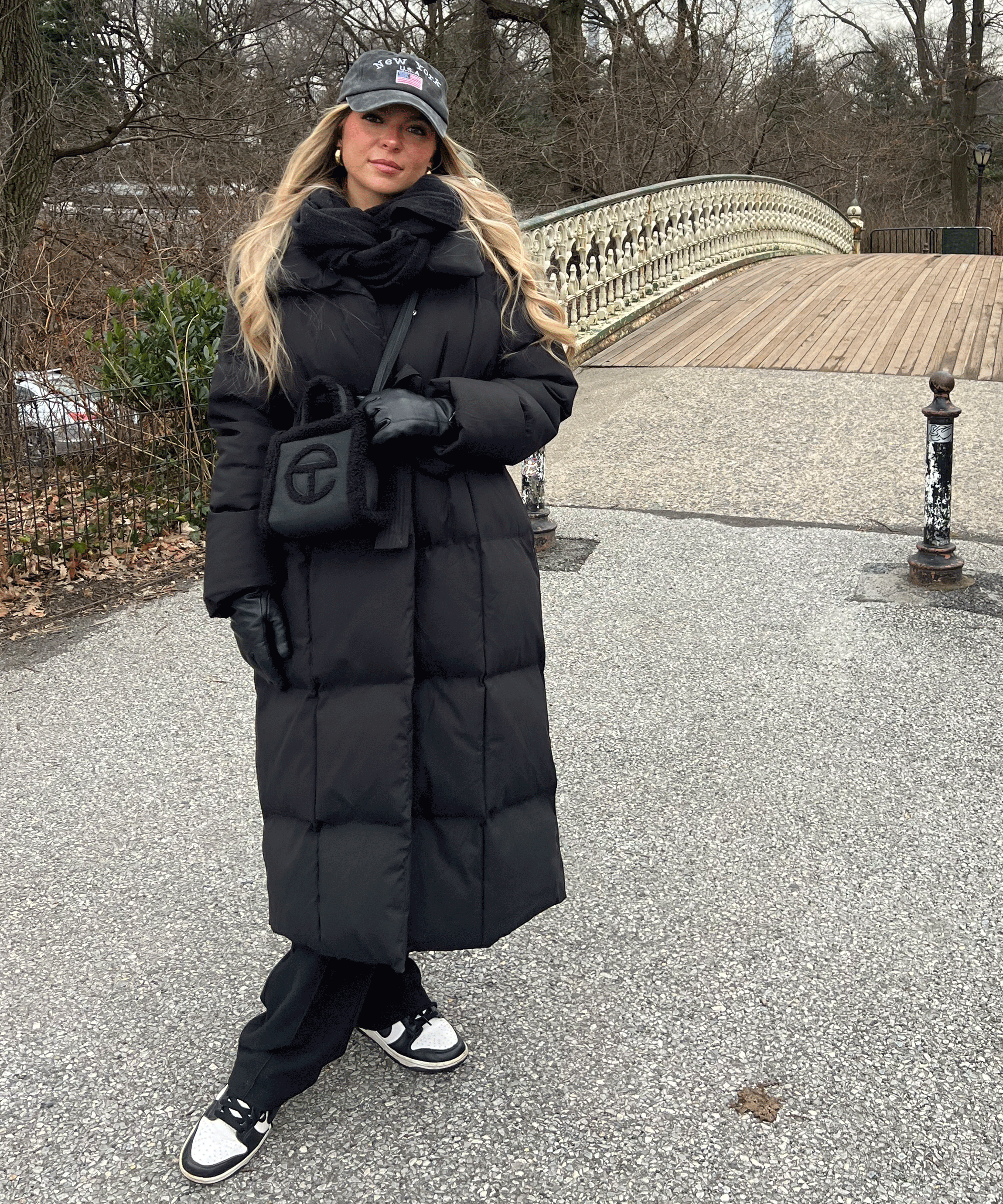 Women's Long Puffer Coat Belted High Collar Maxi Winter Jacket – Black
