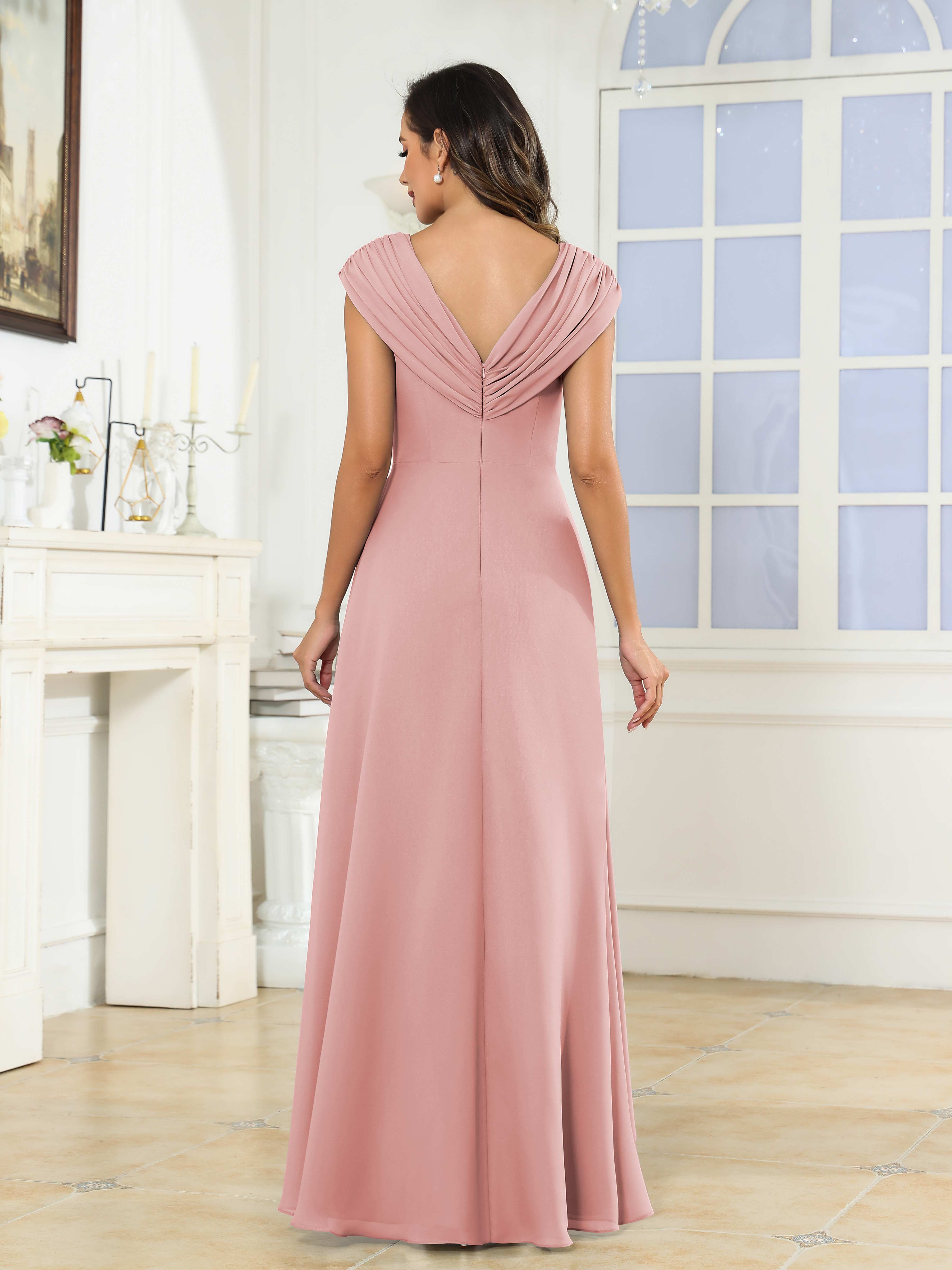 Women's A-Line High Low Beaded Pleated Chiffon Mother Of The Bride Dress