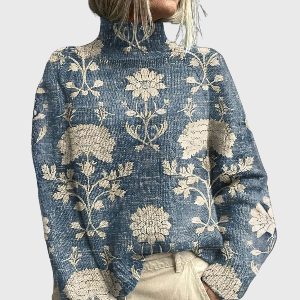 Women's Turtleneck Sweater Long Sleeve Printed Knit Winter Pullover
