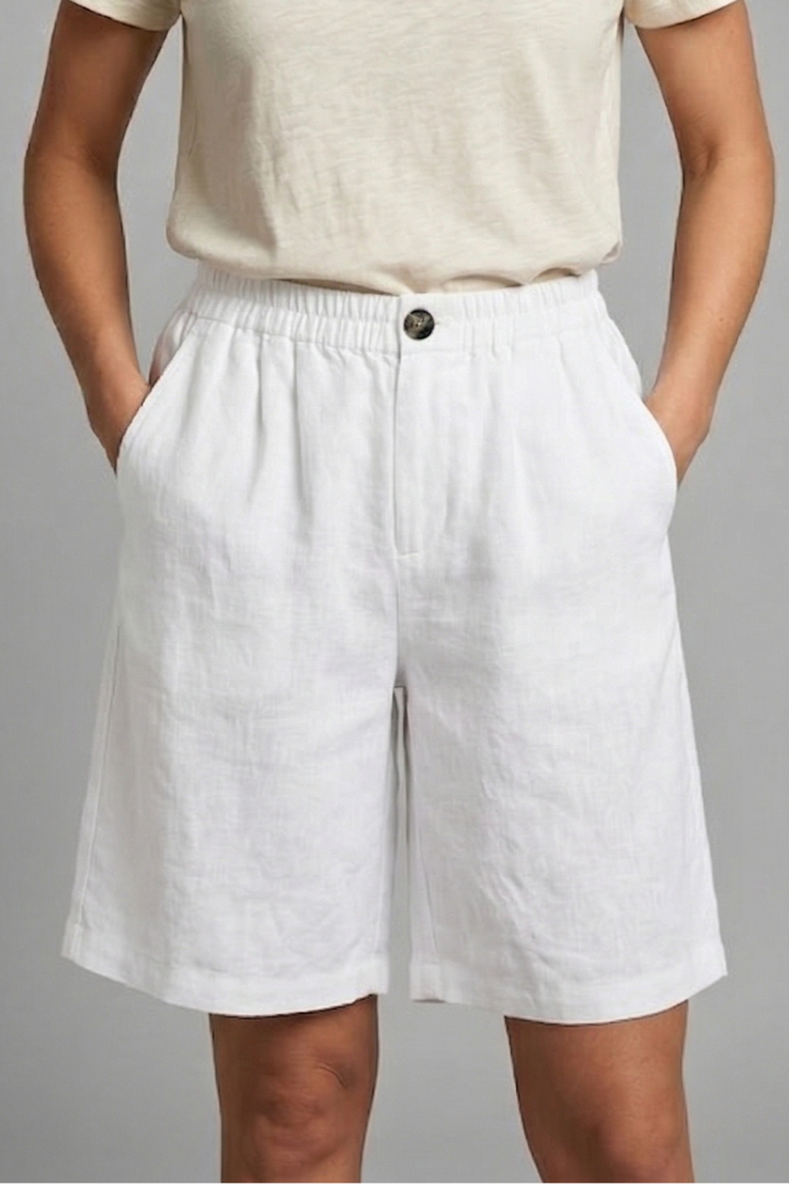 Women's Relaxed Linen Shorts Elasticated Waist Side Pockets Knee Length Casual