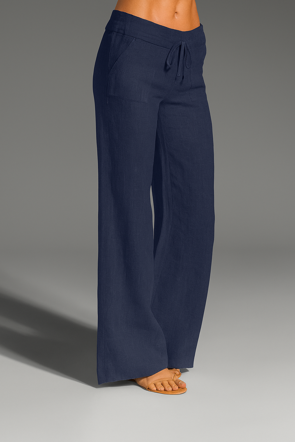 Women's Wide Leg Linen Pants Drawstring Waist Relaxed Beach Trousers