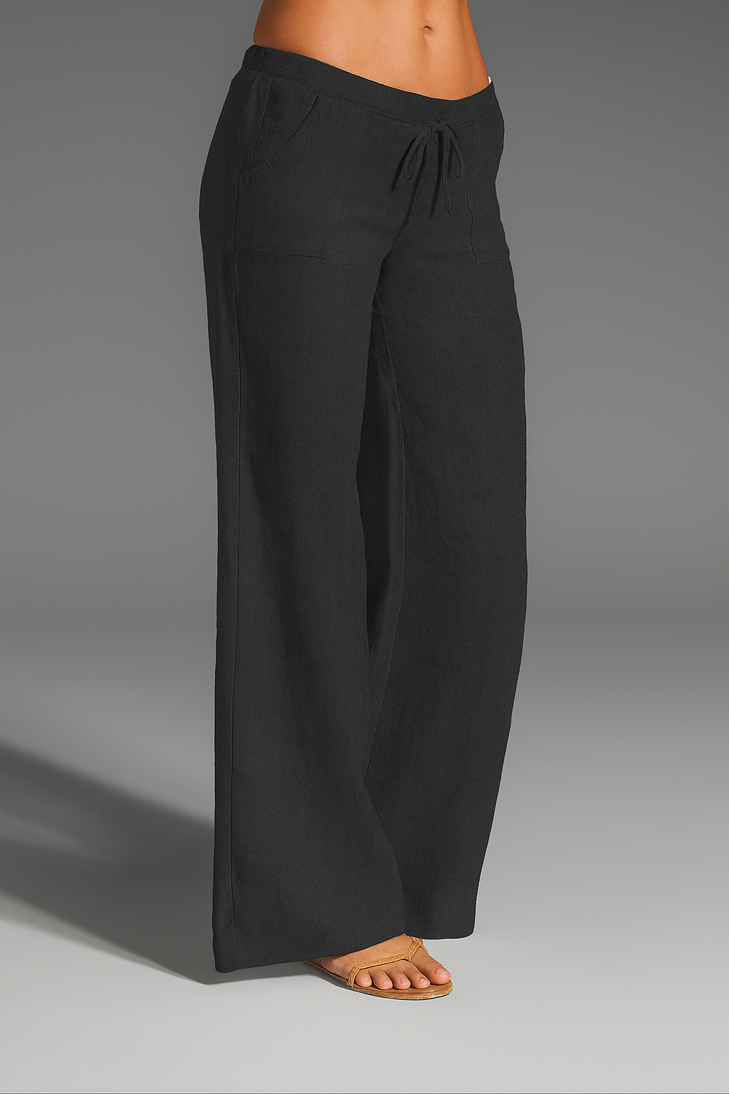 Women's Wide Leg Linen Pants Drawstring Waist Relaxed Beach Trousers