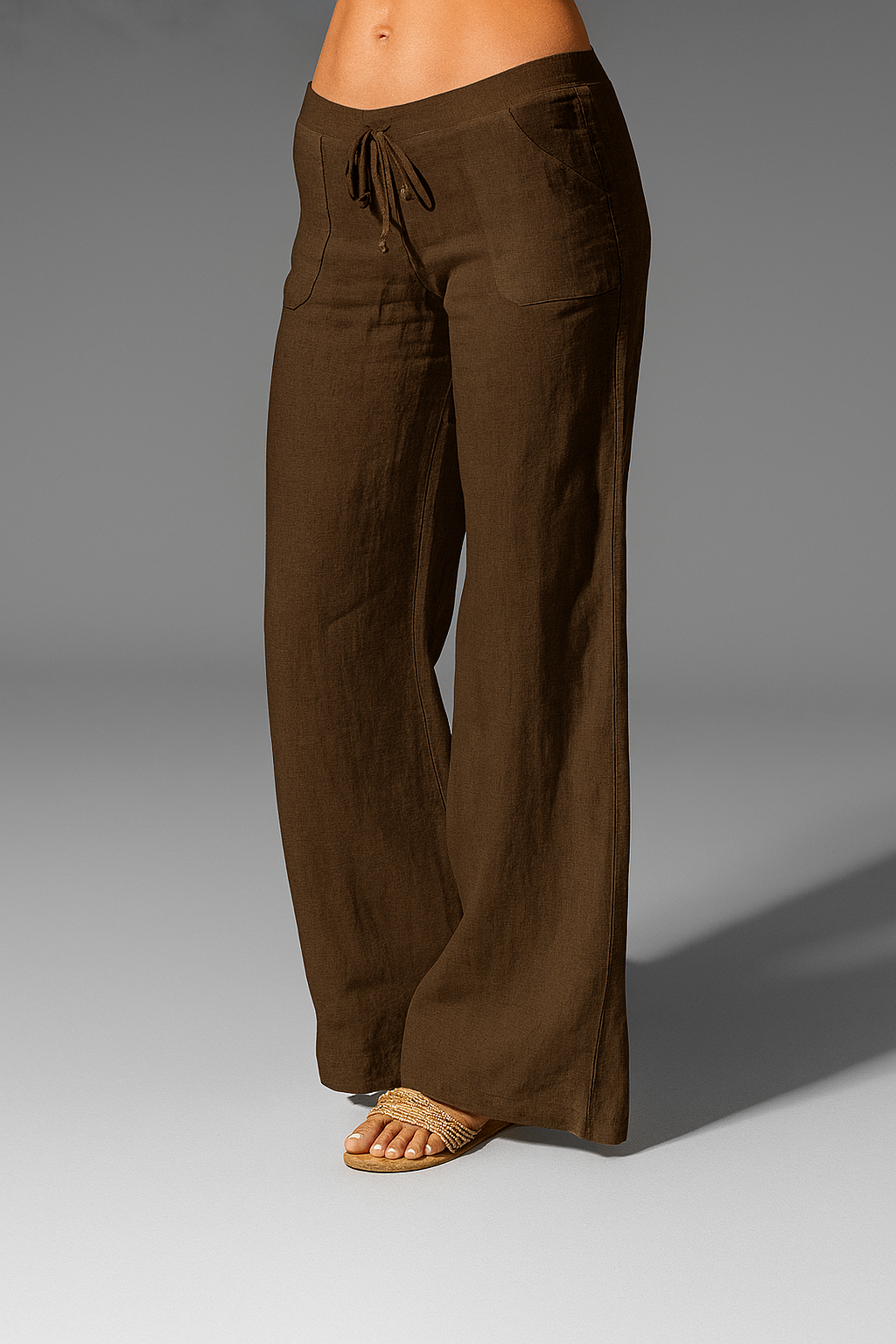 Women's Wide Leg Linen Pants Drawstring Waist Relaxed Beach Trousers