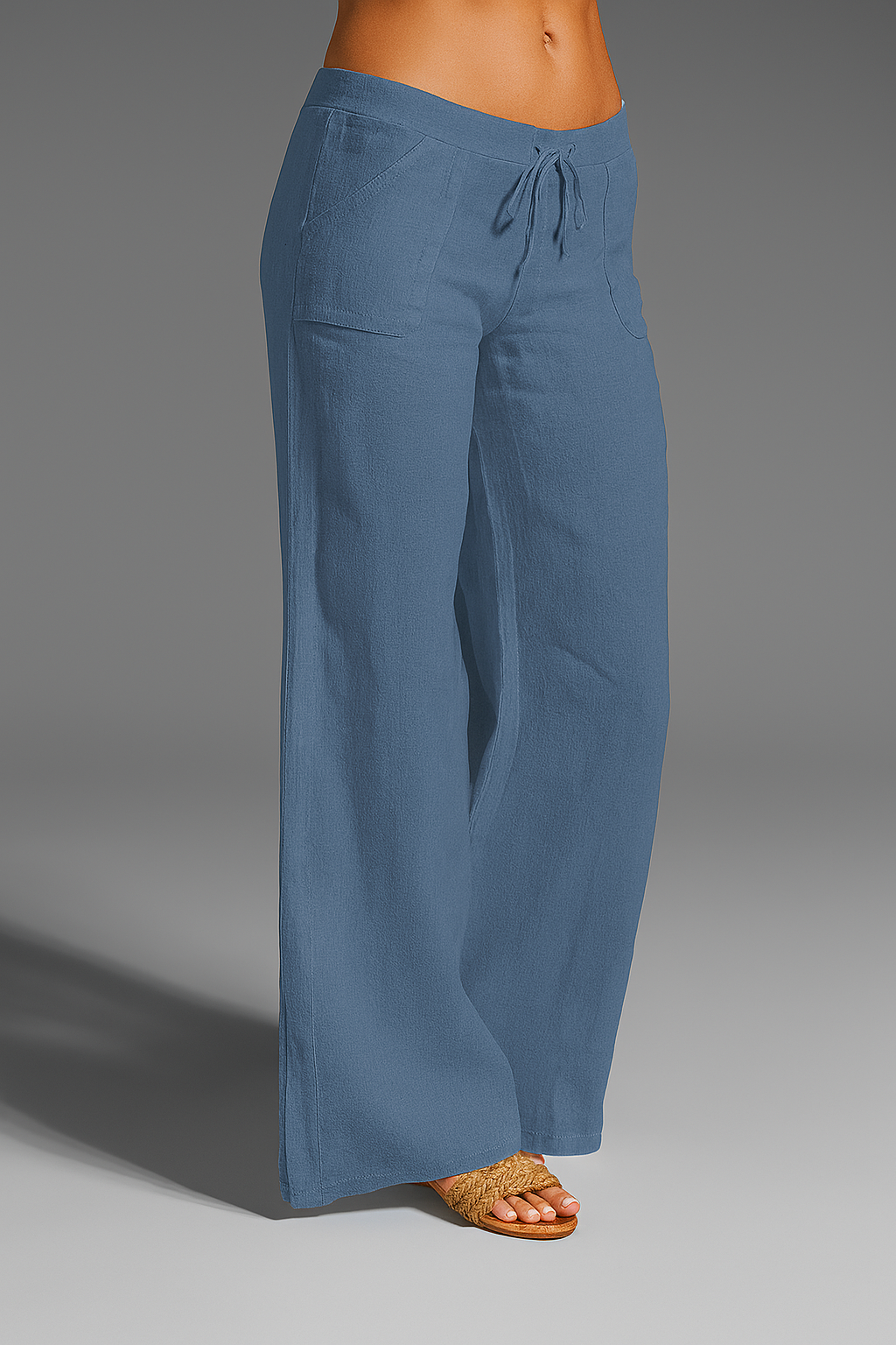 Women's Wide Leg Linen Pants Drawstring Waist Relaxed Beach Trousers