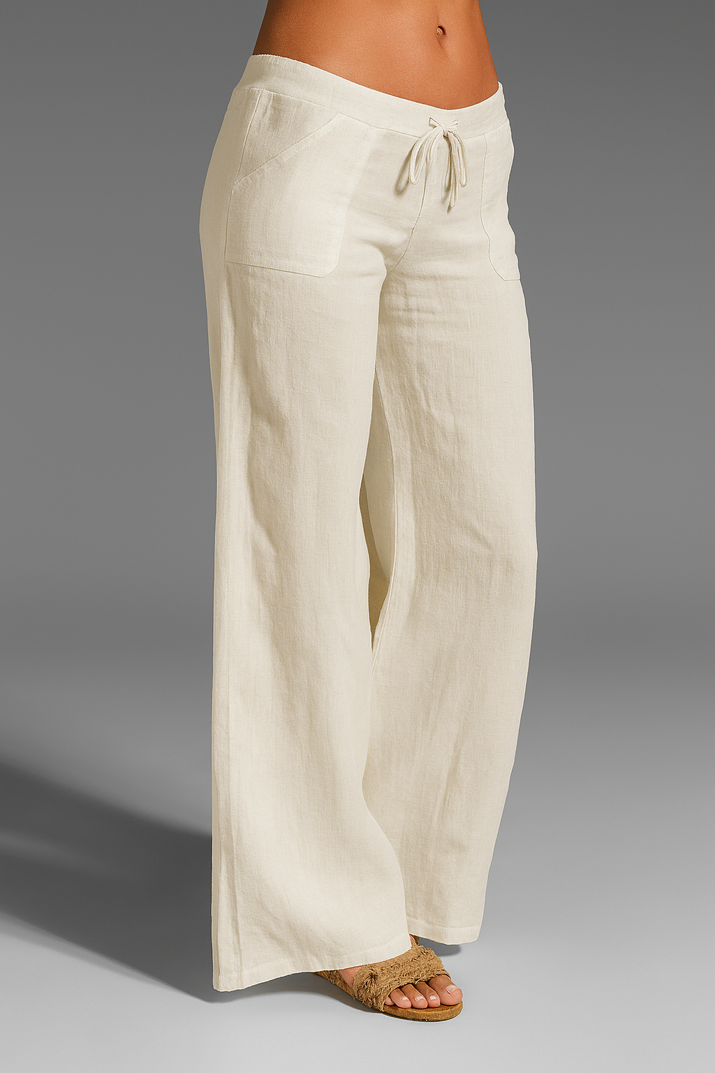 Women's Wide Leg Linen Pants Drawstring Waist Relaxed Beach Trousers
