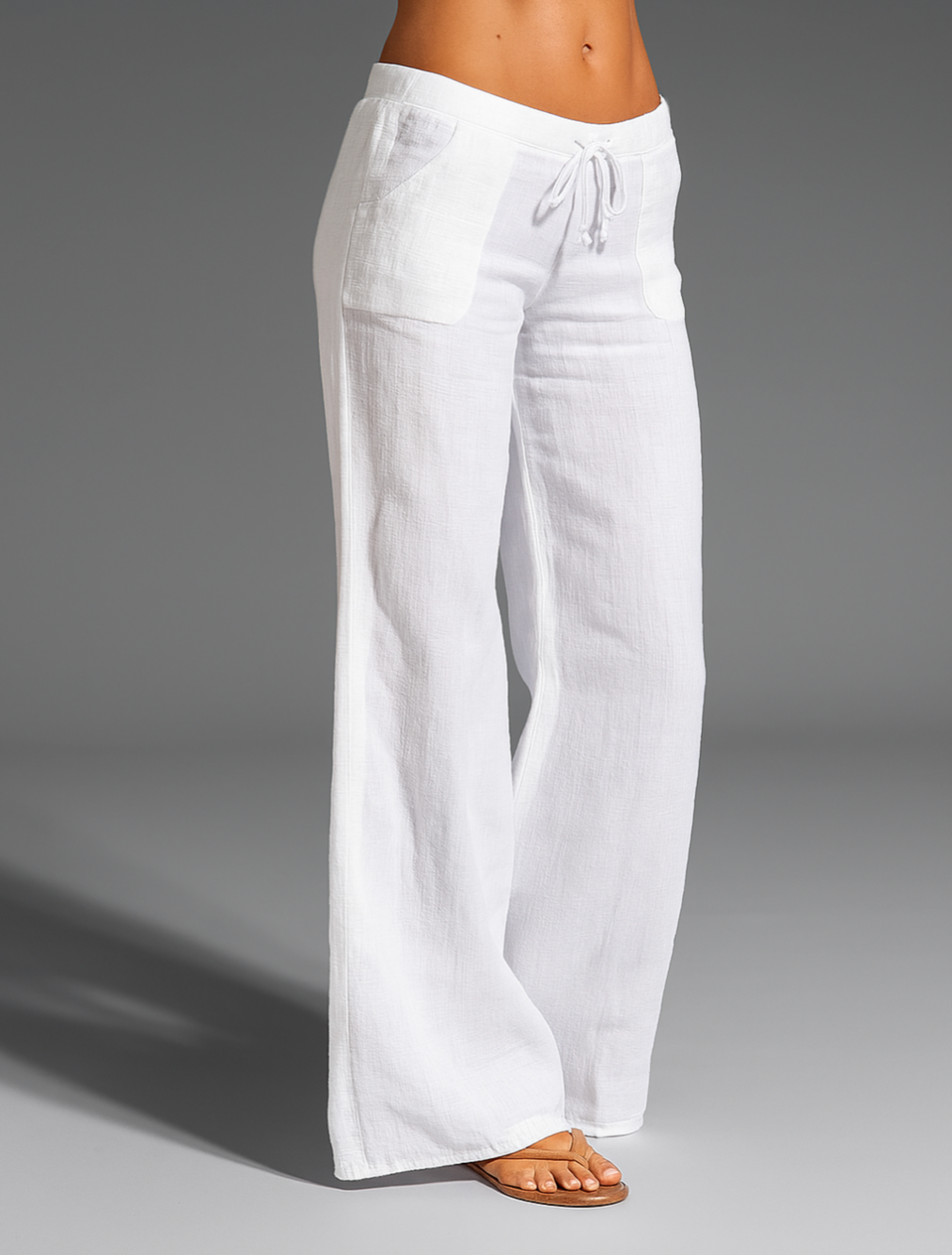 Women's Wide Leg Linen Pants Drawstring Waist Relaxed Beach Trousers