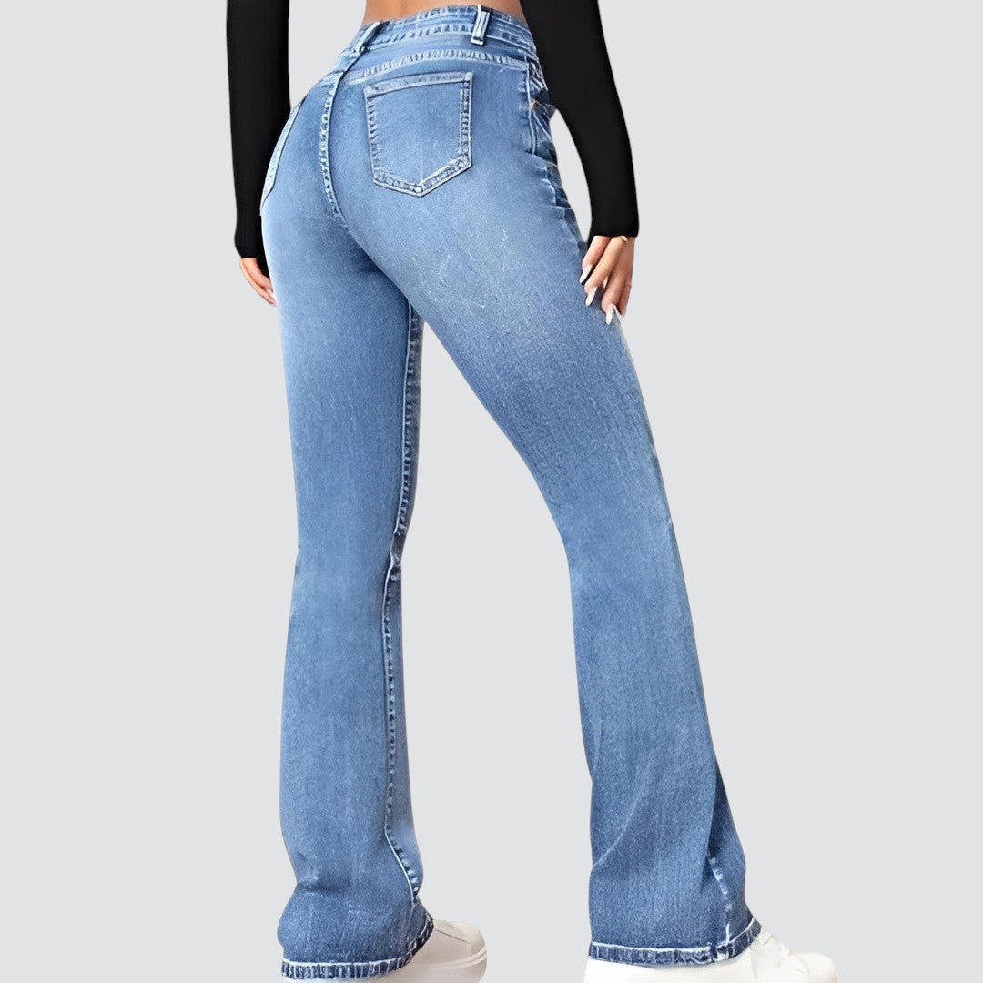 Women's High Waist Flared Jeans Slim Fit Stretch Denim Casual