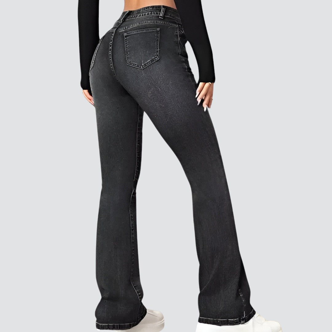 Women's High Waist Flared Jeans Slim Fit Stretch Denim Casual
