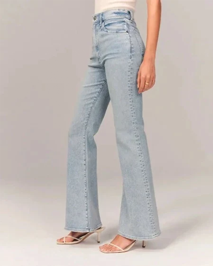 Women's High Waisted Flared Jeans Fitted Hip Full Length Flare Casual