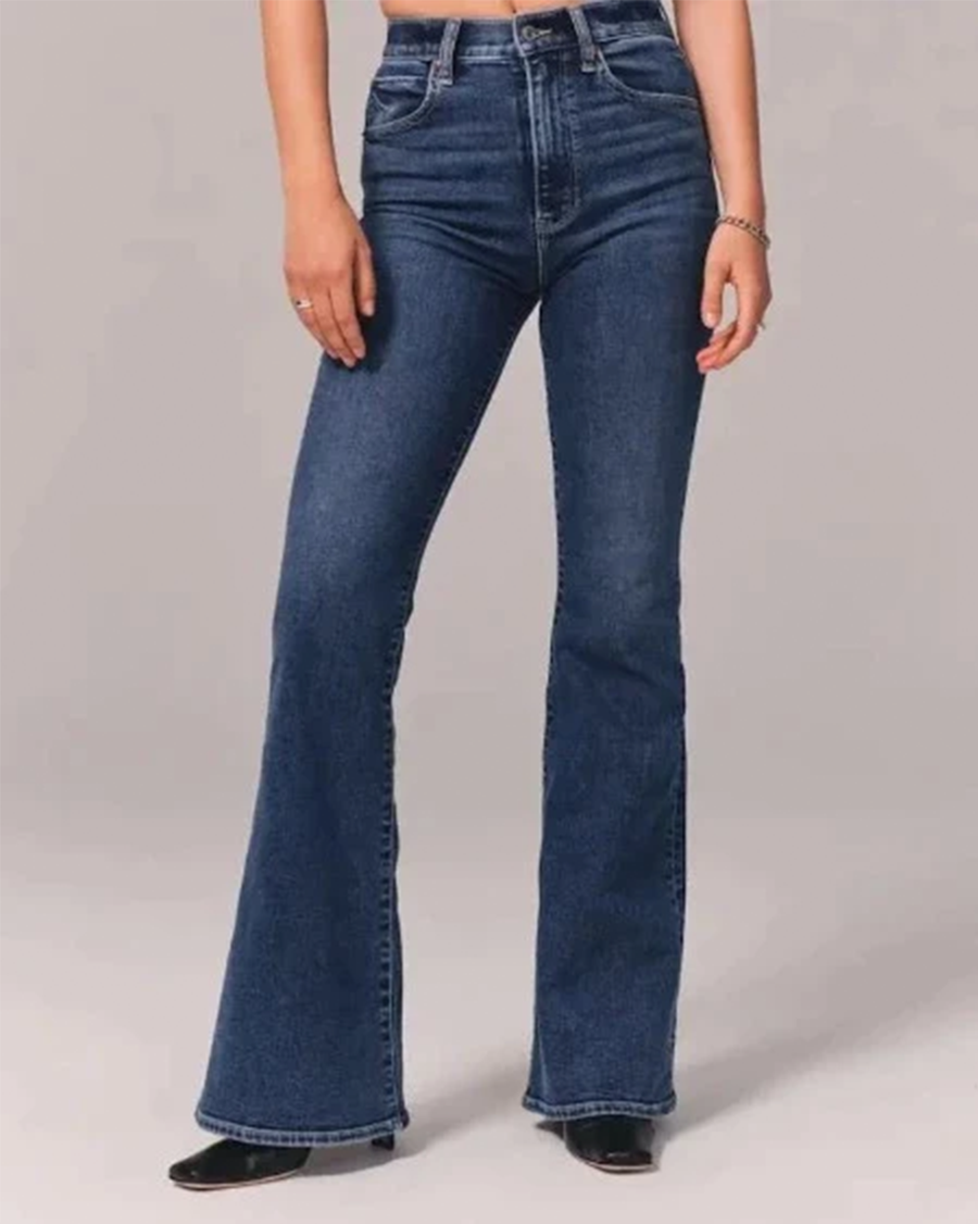 Women's High Waisted Flared Jeans Fitted Hip Full Length Flare Casual