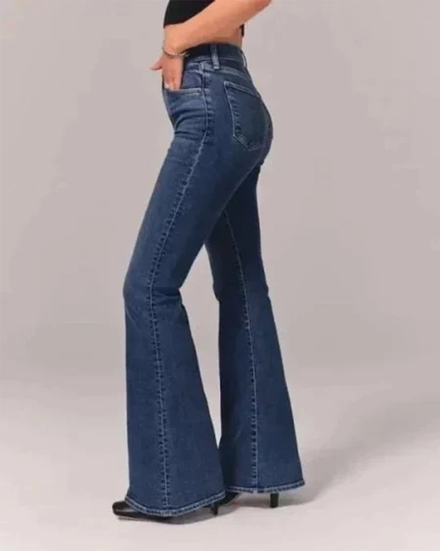 Women's High Waisted Flared Jeans Fitted Hip Full Length Flare Casual