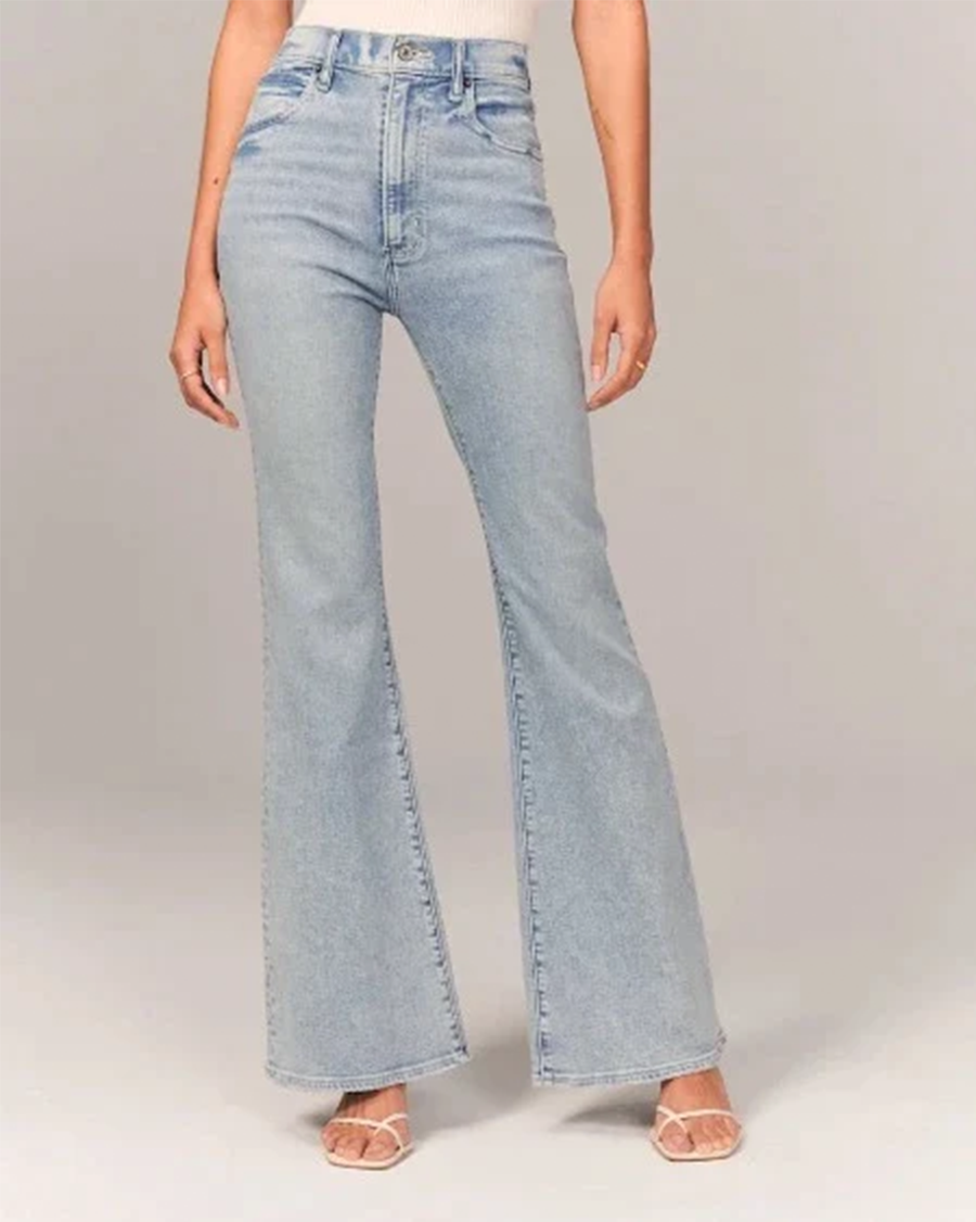 Women's High Waisted Flared Jeans Fitted Hip Full Length Flare Casual
