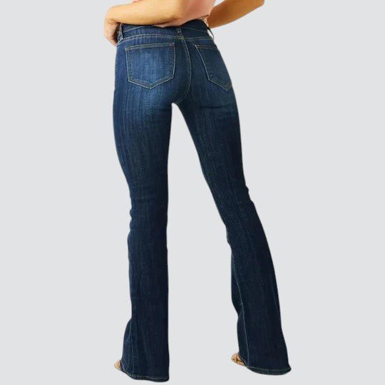 Women's Mid Rise Flare Jeans Slim Fit Dark Wash Stretch Denim Casual