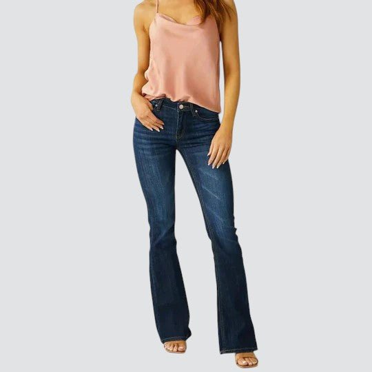 Women's Mid Rise Flare Jeans Slim Fit Dark Wash Stretch Denim Casual