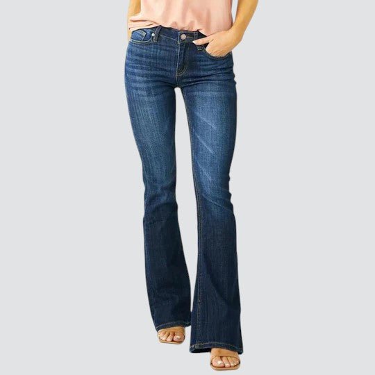 Women's Mid Rise Flare Jeans Slim Fit Dark Wash Stretch Denim Casual
