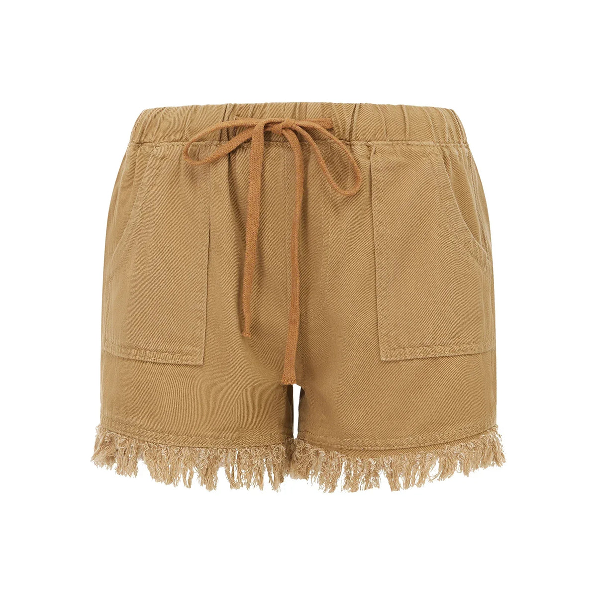 Women's Frayed Hem Denim Shorts Drawstring Elastic Waist Pockets Casual Summer