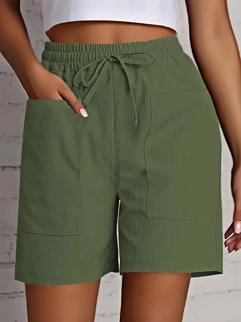 Women's High Waist Shorts Drawstring Elastic Waist Dual Pocket Casual Summer