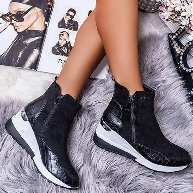 Women's Wedge Ankle Boots Side Zip Hidden Heel Platform Sneakers Casual