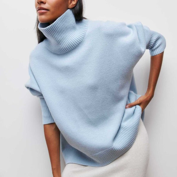 Women's Turtleneck Sweater Ribbed Trim Long Sleeve Oversized Winter Knit