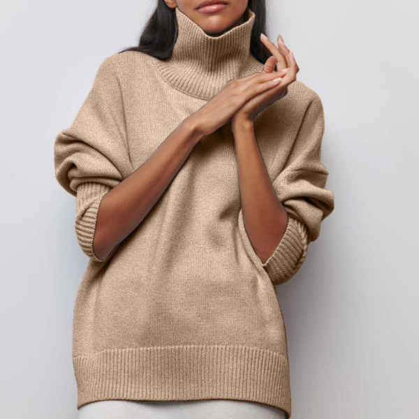 Women's Turtleneck Sweater Ribbed Trim Long Sleeve Oversized Winter Knit