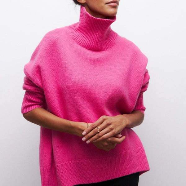 Women's Turtleneck Sweater Ribbed Trim Long Sleeve Oversized Winter Knit
