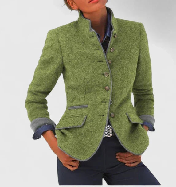 Women's Stand Collar Blazer Button Front Slim Fit Long Sleeve Casual Jacket