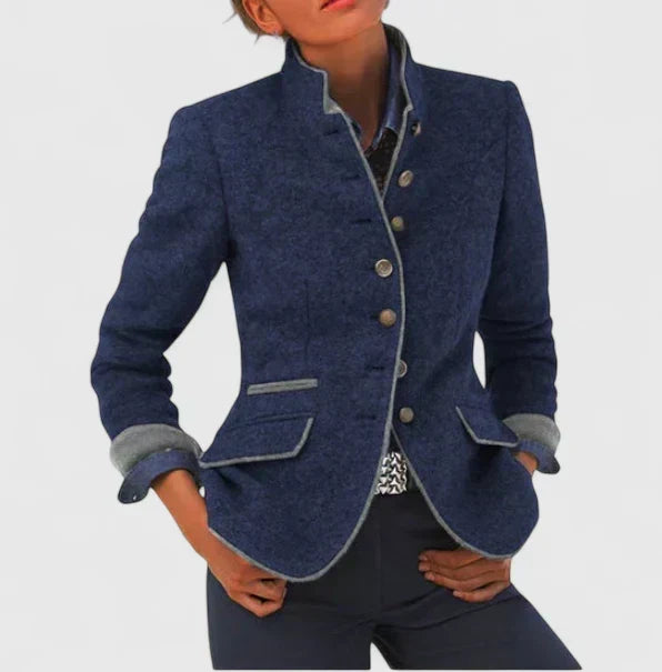 Women's Stand Collar Blazer Button Front Slim Fit Long Sleeve Casual Jacket