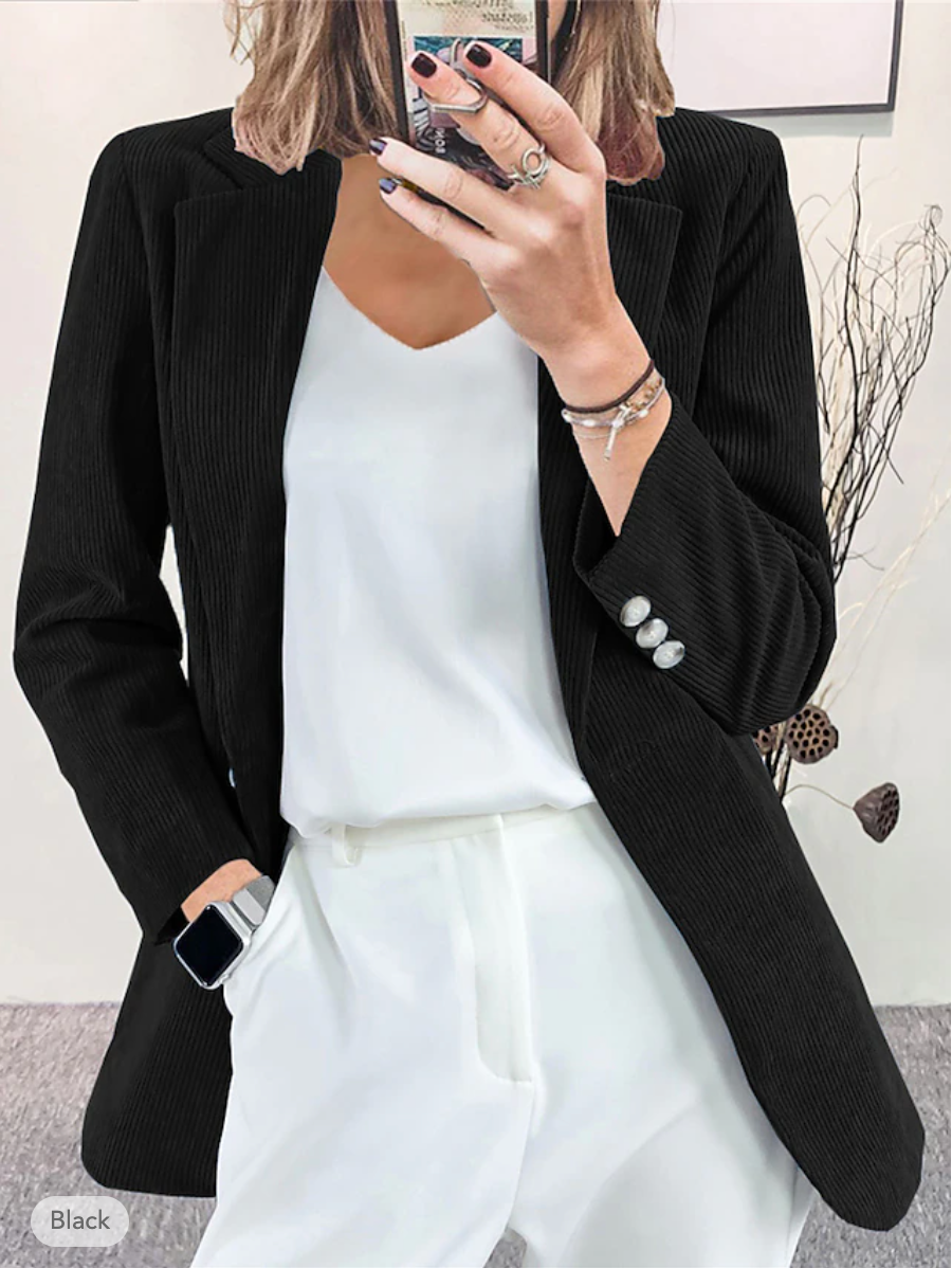 Women's Corduroy Blazer Tailored Fit Notch Lapel Long Sleeve Autumn Casual