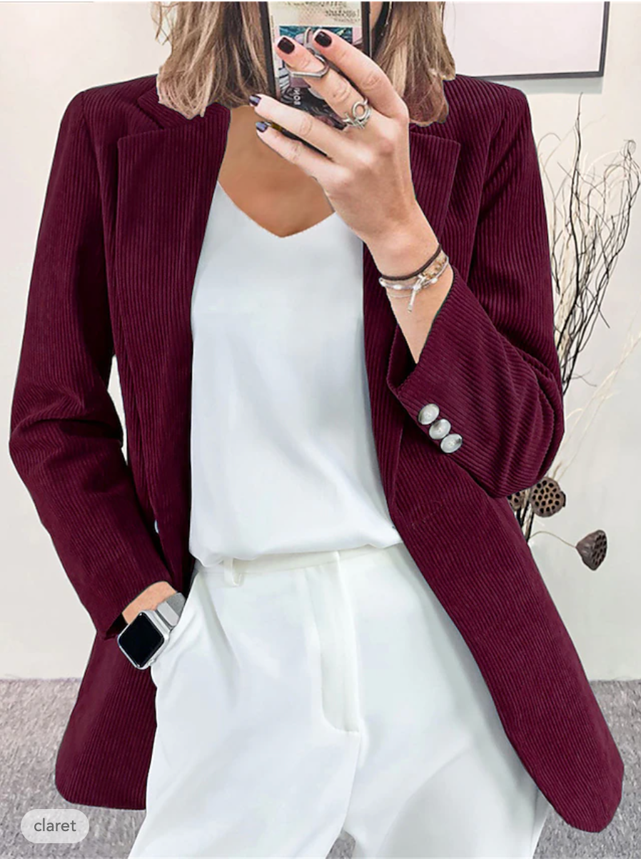 Women's Corduroy Blazer Tailored Fit Notch Lapel Long Sleeve Autumn Casual