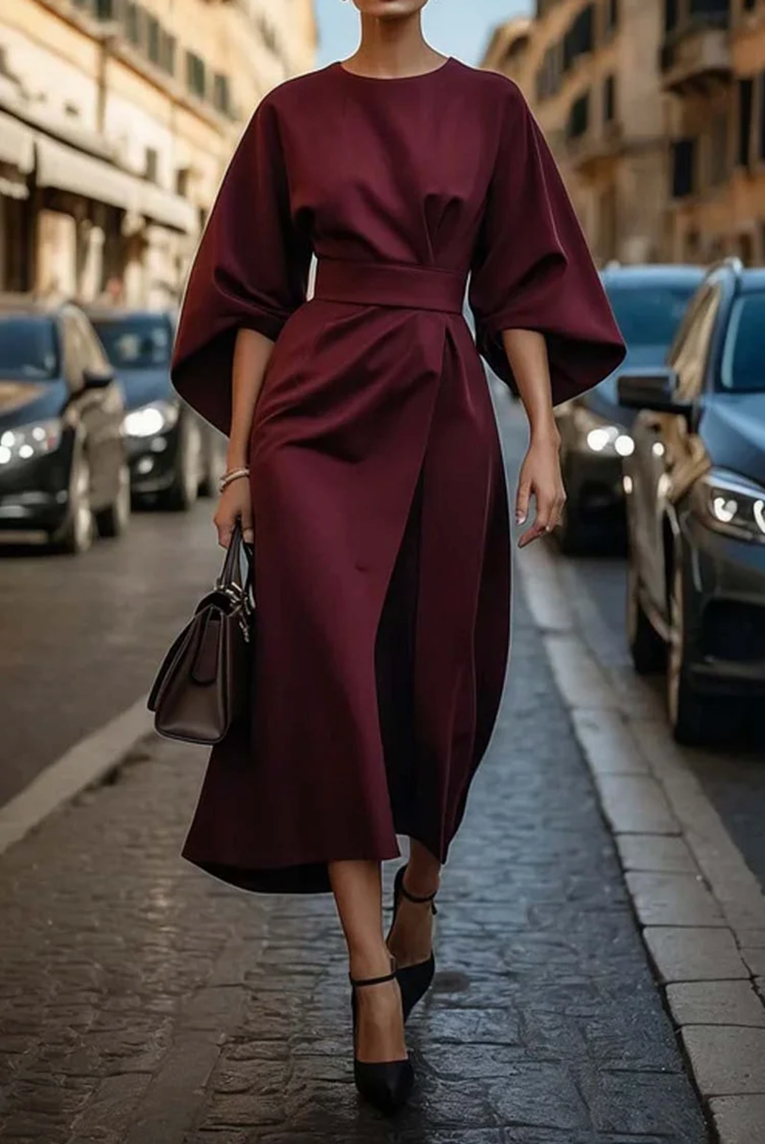 Chic Lantern Sleeve Dress with Belt for Any Occasion