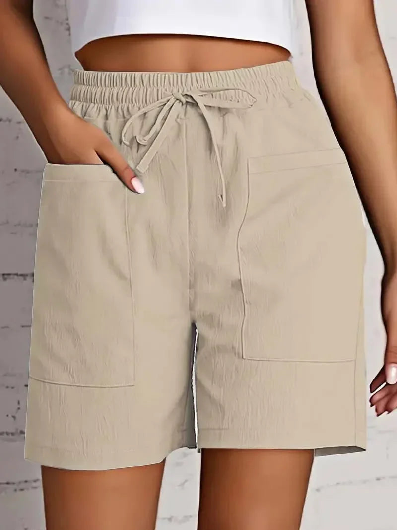 Women's High Waist Shorts Drawstring Elastic Waist Dual Pocket Casual Summer