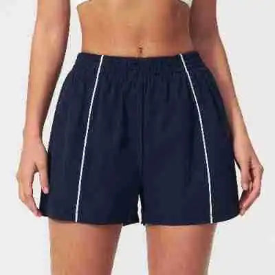 Women's High Waist Running Shorts Elastic Waist Side Stripe Casual Summer