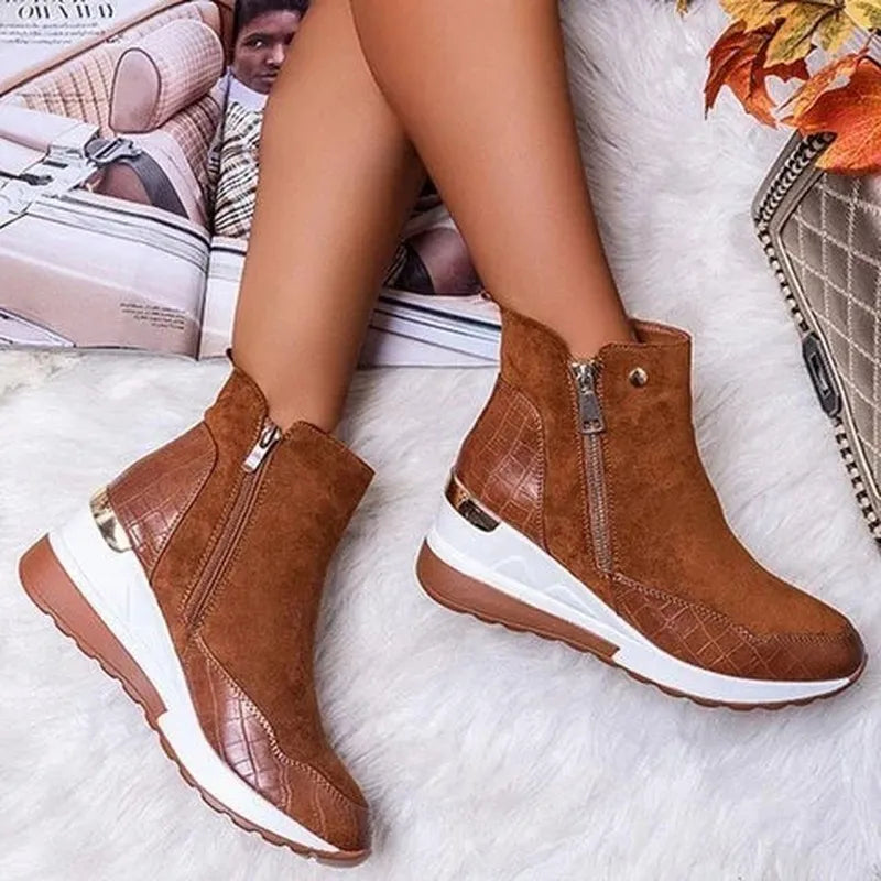 Women's Wedge Ankle Boots Side Zip Hidden Heel Platform Sneakers Casual