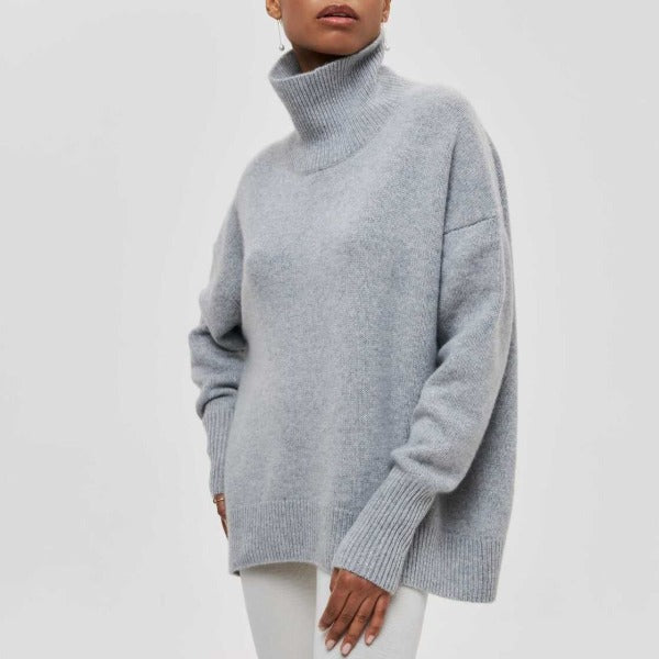 Women's Turtleneck Sweater Ribbed Trim Long Sleeve Oversized Winter Knit
