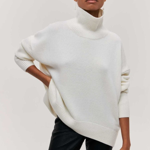 Women's Turtleneck Sweater Ribbed Trim Long Sleeve Oversized Winter Knit
