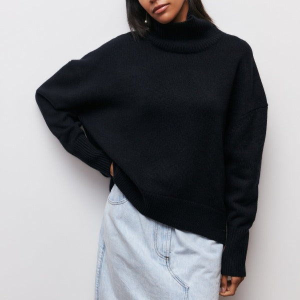 Women's Turtleneck Sweater Ribbed Trim Long Sleeve Oversized Winter Knit