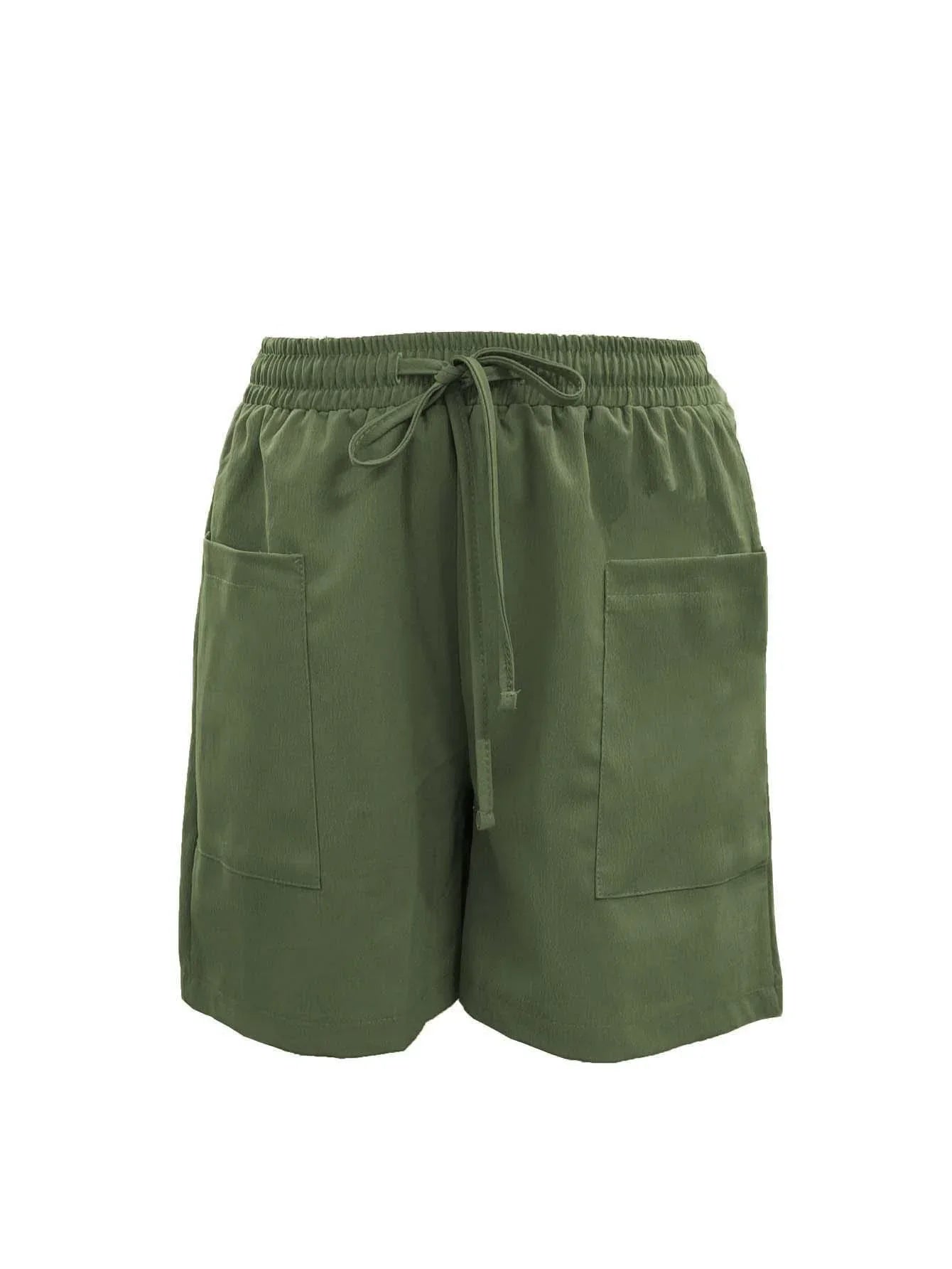 Women's High Waist Shorts Drawstring Elastic Waist Dual Pocket Casual Summer