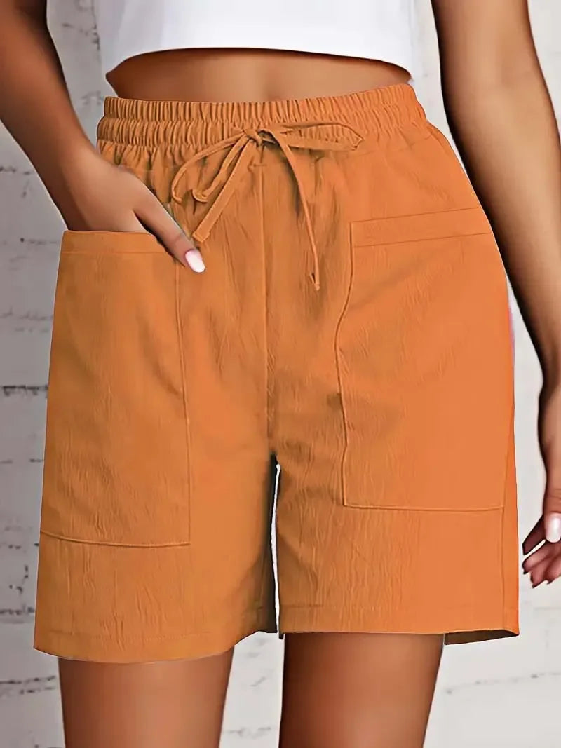 Women's High Waist Shorts Drawstring Elastic Waist Dual Pocket Casual Summer